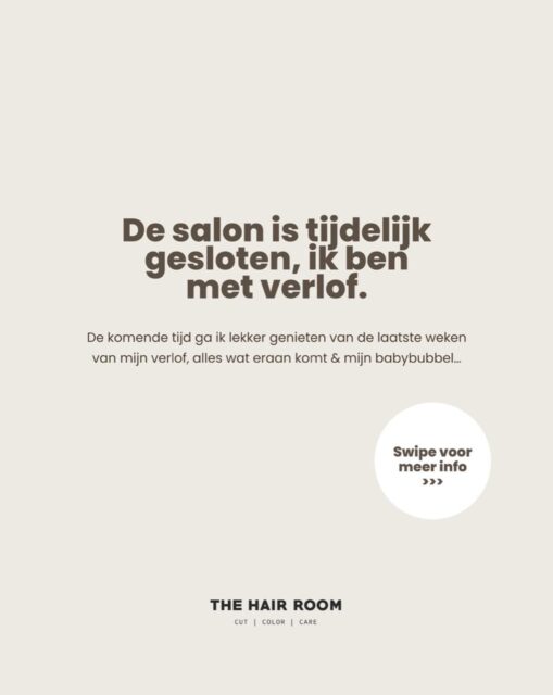 Even een update 🤍🍼

De salon is tijdelijk gesloten, want ik ben vanaf nu met verlof! 

Voor producten en colorkits kun je tijdens mijn verlof gewoon een berichtje sturen. Ophalen kan op afspraak.

Ik verwacht rond half januari weer terug te zijn. Zodra ik weer aan het werk ga en de agenda opent, laat ik het hier weten. 🤎

Liefs, Sanne